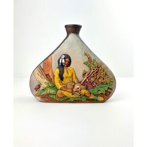 Vintage 1986 Native American Woman Clay Sculpted Decanter Bottle Signed 1986 GRM